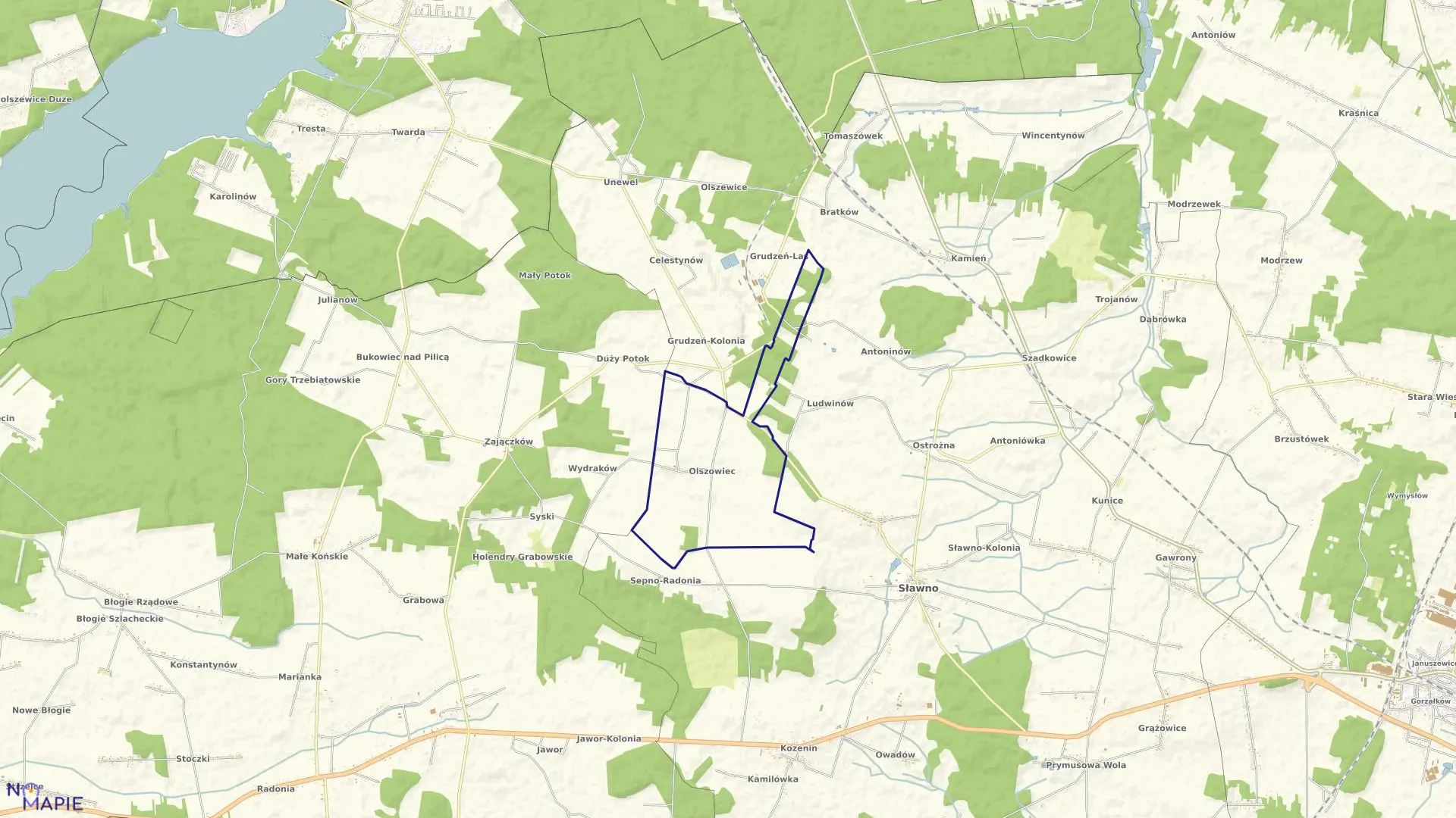 Mapa obrębu OLSZOWIEC w gminie Sławno